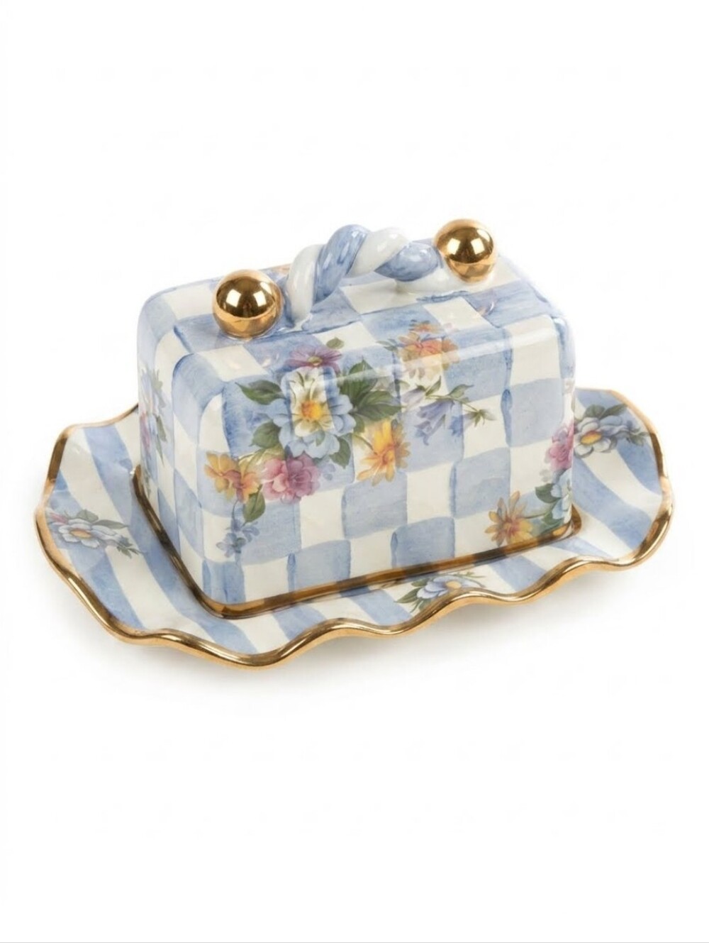 Mackenzie Childs Honeymoon Morning Glory Butter Dish- Vintage & Retired